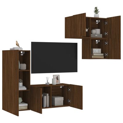 vidaXL 4 darab barna tölgyszínű szerelt fa falra szerelhető TV-bútor