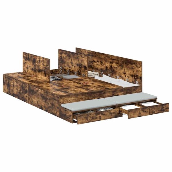 vidaXL Ágykeret tárolóval fiókkal Füstölt tölgy 135 cm Faanyag