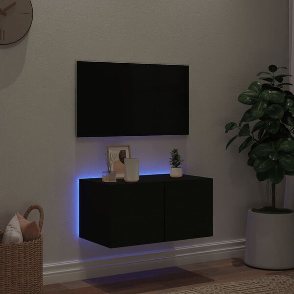vidaXL fekete fali TV-szekr&eacute;ny LED-vil&aacute;g&iacute;t&aacute;ssal 60x35x31 cm