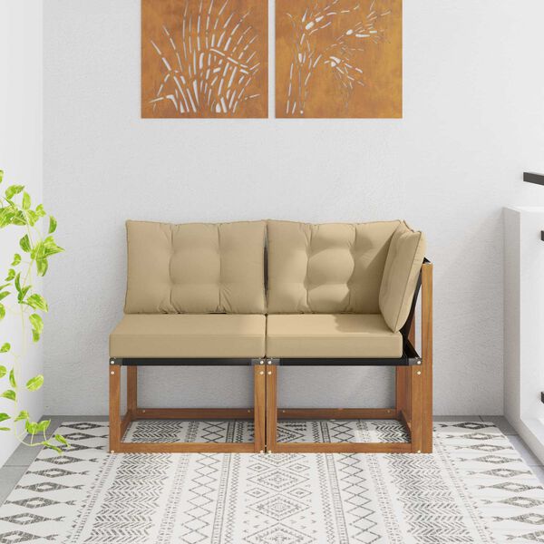 vidaXL K&uuml;lt&eacute;ri k&ouml;z&eacute;pső &eacute;s sarok kanap&eacute; p&aacute;rn&aacute;val 2 Darab Term&eacute;szetes