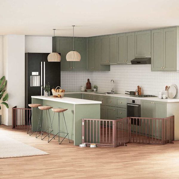 vidaXL barna ny&aacute;rfa 6 paneles &ouml;sszecsukhat&oacute; kutyakapu ajt&oacute;val 480 cm