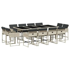 vidaXL 13 r&eacute;szes sz&uuml;rke polyrattan kerti &eacute;tkezőgarnit&uacute;ra p&aacute;rn&aacute;kkal