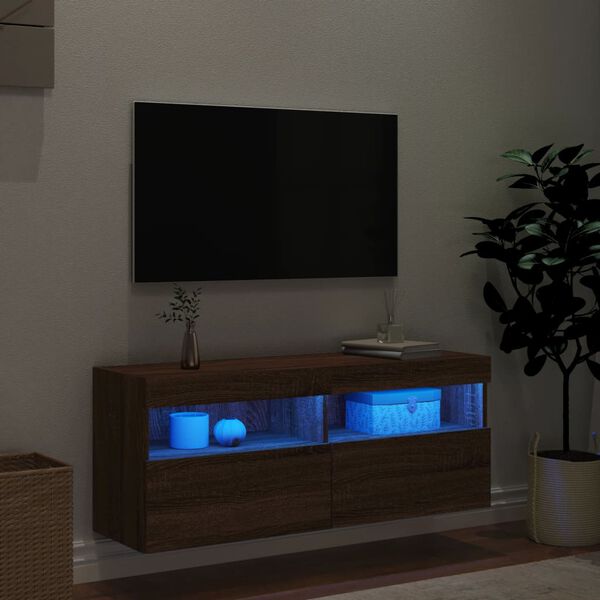 vidaXL barna t&ouml;lgysz&iacute;nű fali TV-szekr&eacute;ny LED-del 100x30x40 cm