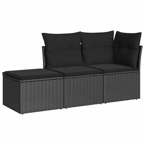 vidaXL 3 r&eacute;szes fekete polyrattan kerti &uuml;lőgarnit&uacute;ra p&aacute;rn&aacute;val