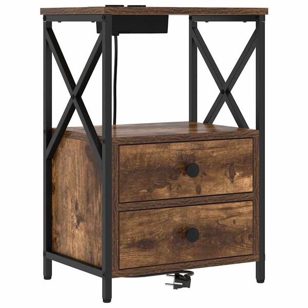 vidaXL &Eacute;jjeliszekr&eacute;ny fi&oacute;kkal F&uuml;st&ouml;lt t&ouml;lgy 40 x 31 x 60 cm Faanyag