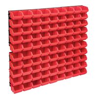 vidaXL 96 darabos piros és fekete tárolódoboz-készlet fali panelekkel