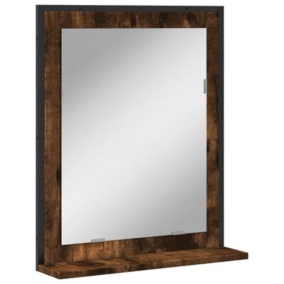 vidaXL füstölt tölgy szerelt fa fürdőszobai tükör polccal 50x12x60 cm