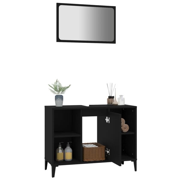 vidaXL 2 r&eacute;szes fekete szerelt fa f&uuml;rdőszobai b&uacute;torszett