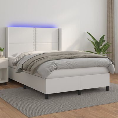 vidaXL fehér műbőr rugós ágy matraccal és LED-del 140x200 cm