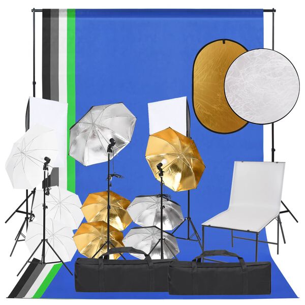 vidaXL fot&oacute;st&uacute;di&oacute;szett l&aacute;mp&aacute;kkal, f&eacute;nyk&eacute;pezőasztallal &eacute;s reflektorral