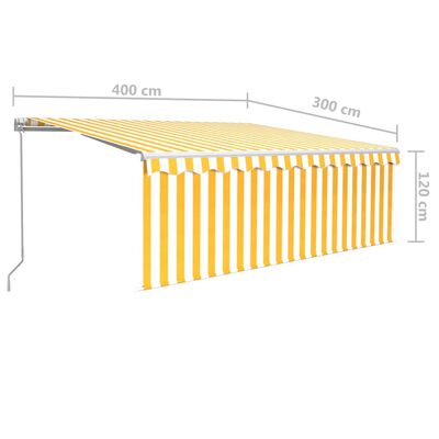 vidaXL sárga-fehér kézzel kihúzható LED-es napellenző redőnnyel 4x3 m