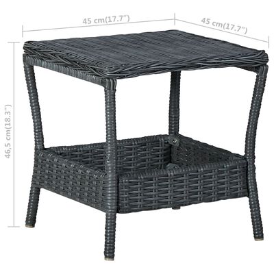 vidaXL sötétszürke polyrattan kerti asztal 45 x 45 x 46,5 cm