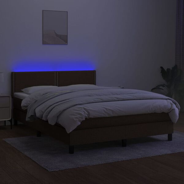 vidaXL barna sz&ouml;vet rug&oacute;s &eacute;s LED-es &aacute;gy matraccal 140x190 cm