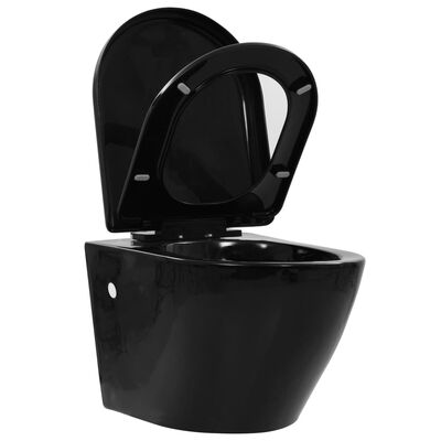 vidaXL fekete falra szerelhető kerámia WC rejtett öblítőtartállyal