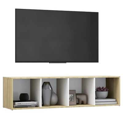 vidaXL fehér és sonoma-tölgy színű TV-szekrény 142,5 x 35 x 36,5 cm