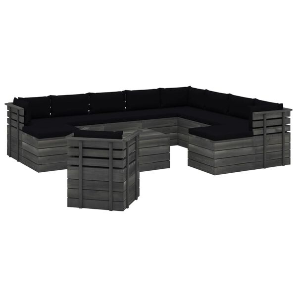 vidaXL 12 r&eacute;szes t&ouml;m&ouml;r fenyőfa kerti raklap-b&uacute;torgarnit&uacute;ra p&aacute;rn&aacute;kkal