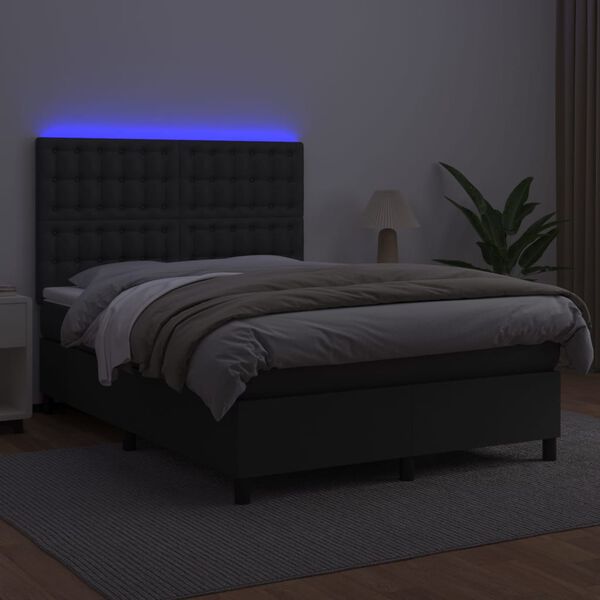 vidaXL fekete műbőr rug&oacute;s &aacute;gy matraccal &eacute;s LED-del 140x200 cm