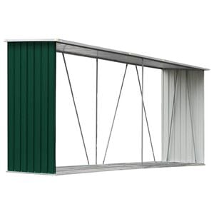 vidaXL z&ouml;ld horganyzott ac&eacute;l kerti tűzifat&aacute;rol&oacute; 330 x 84 x 152 cm