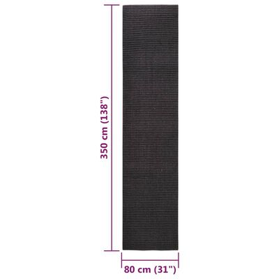 vidaXL fekete természetes szizálszőnyeg 80x350 cm
