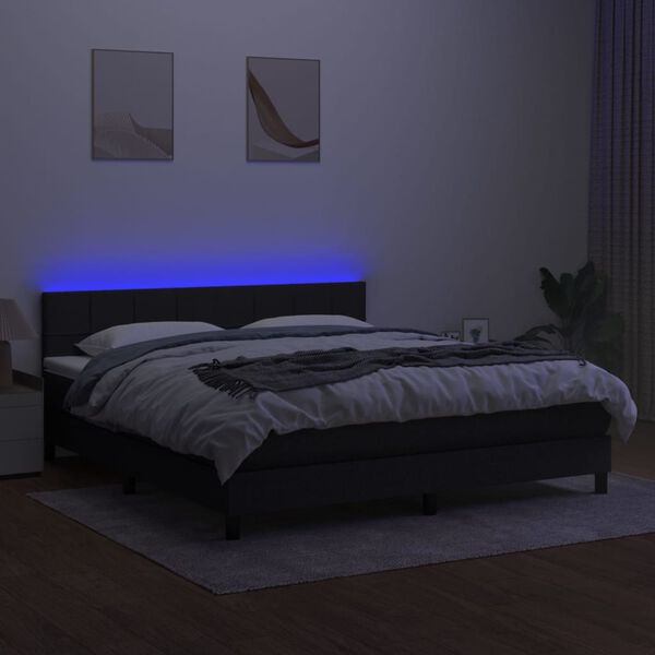 vidaXL fekete szövet rugós és LED-es ágy matraccal 180 x 200 cm