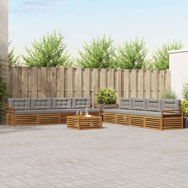 vidaXL K&uuml;lt&eacute;ri kanap&eacute; szett 9 pcs Term&eacute;szetes &eacute;s Vil&aacute;gossz&uuml;rke