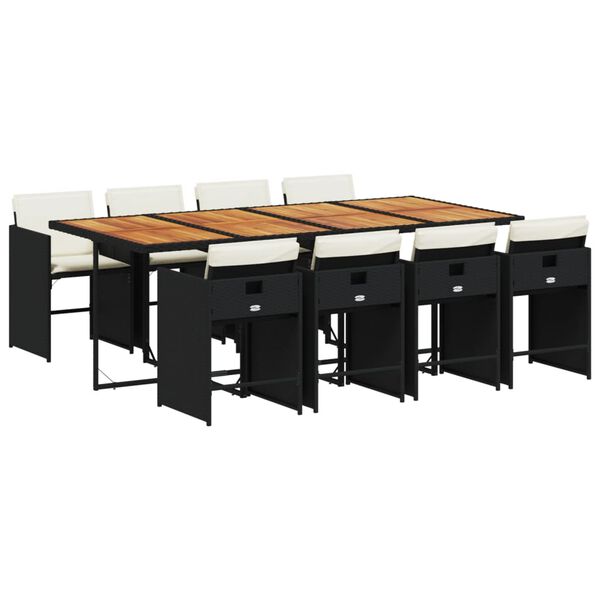 vidaXL 9 r&eacute;szes fekete polyrattan kerti &eacute;tkezőgarnit&uacute;ra p&aacute;rn&aacute;kkal