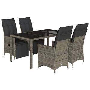 vidaXL 5 r&eacute;szes sz&uuml;rke polyrattan kerti bisztr&oacute;garnit&uacute;ra p&aacute;rn&aacute;kkal