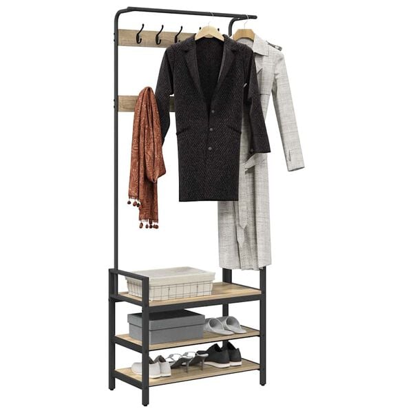 vidaXL Kab&aacute;thorog polcokkal Sonoma t&ouml;lgy 75 x 34 x 184 cm Faanyag