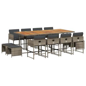 vidaXL 13 r&eacute;szes sz&uuml;rke polyrattan kerti &uuml;lőgarnit&uacute;ra p&aacute;rn&aacute;kkal