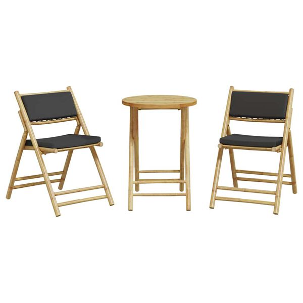 vidaXL 3 db bambusz &ouml;sszecsukhat&oacute; bisztr&oacute;szett s&ouml;t&eacute;tsz&uuml;rke p&aacute;rn&aacute;val