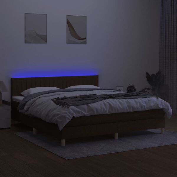 vidaXL barna sz&ouml;vet rug&oacute;s &eacute;s LED-es &aacute;gy matraccal 160x200 cm