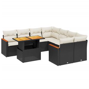 vidaXL 9 r&eacute;szes fekete polyrattan kerti &uuml;lőgarnit&uacute;ra p&aacute;rn&aacute;kkal