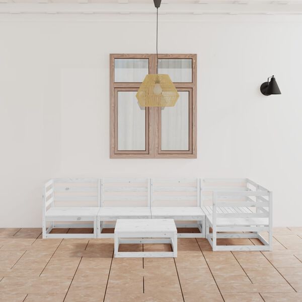 vidaXL 6 r&eacute;szes feh&eacute;r t&ouml;m&ouml;r fenyőfa kerti &uuml;lőgarnit&uacute;ra