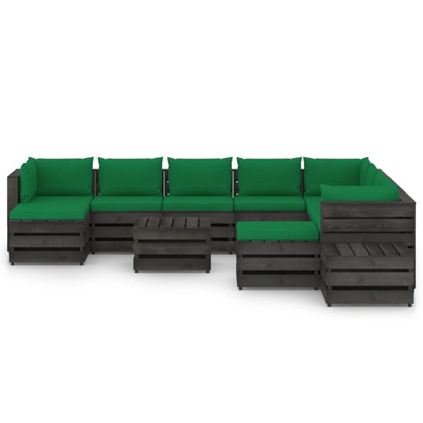 vidaXL 12 r&eacute;szes sz&uuml;rke impregn&aacute;lt fa kerti t&aacute;rsalg&oacute;szett p&aacute;rn&aacute;kkal