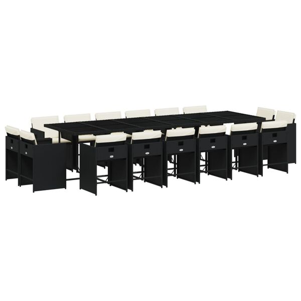 vidaXL 17 r&eacute;szes fekete polyrattan kerti &eacute;tkezőgarnit&uacute;ra p&aacute;rn&aacute;kkal