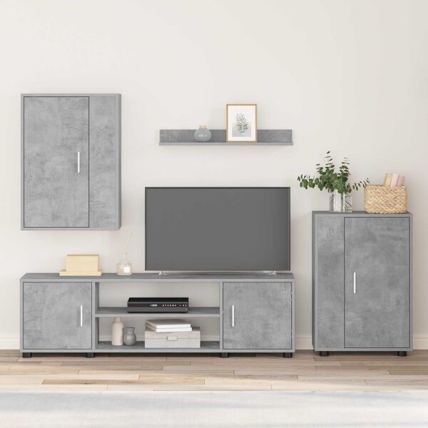 vidaXL TV szekr&eacute;ny garnit&uacute;ra 4 pcs Beton Sz&uuml;rke Faanyag