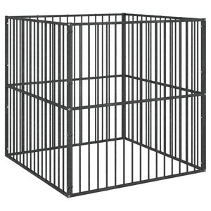 vidaXL 4 paneles fekete porsz&oacute;rt ac&eacute;l kutyaj&aacute;r&oacute;ka