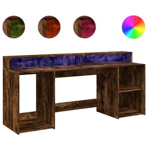 vidaXL f&uuml;st&ouml;s t&ouml;lgy sz&iacute;nű szerelt fa &iacute;r&oacute;asztal LED-ekkel 200x55x91 cm