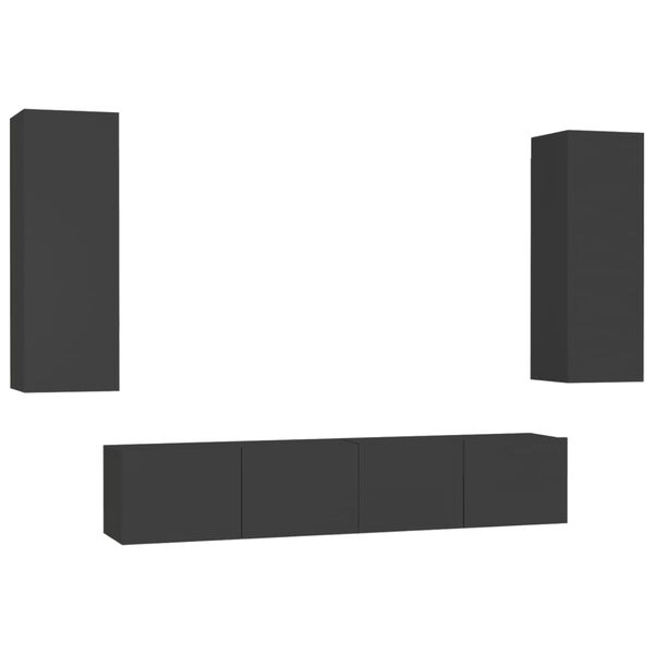 vidaXL 4 r&eacute;szes fekete szerelt fa TV-szekr&eacute;nyszett