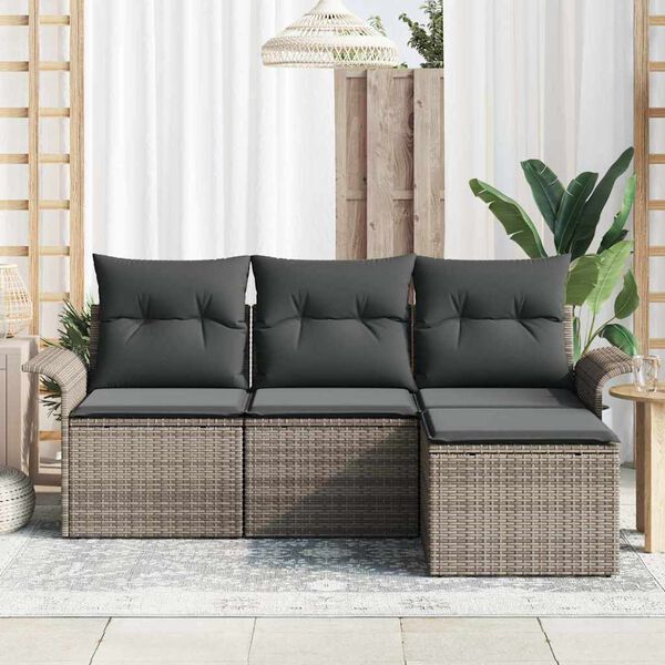 vidaXL Kerti Kanapé Szett párnával tárolóval 4 pcs Szürke Poli rattan