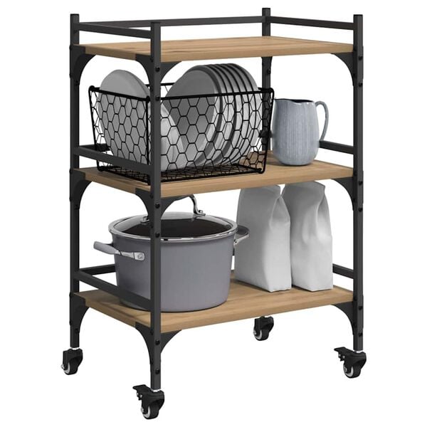 vidaXL Konyhai kocsi Artisan t&ouml;lgy 50 x 35 x 75.5 cm Faanyag