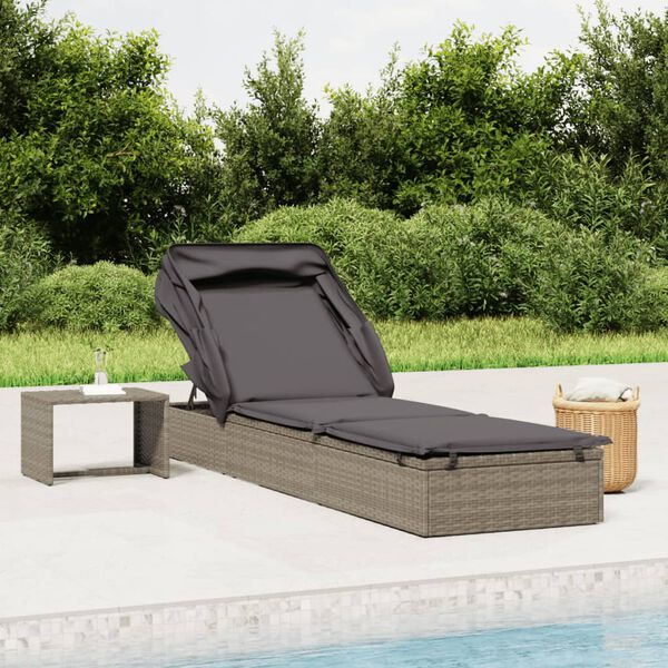 vidaXL sz&uuml;rke polyrattan napoz&oacute;&aacute;gy &ouml;sszecsukhat&oacute; tetővel 213x63x97 cm