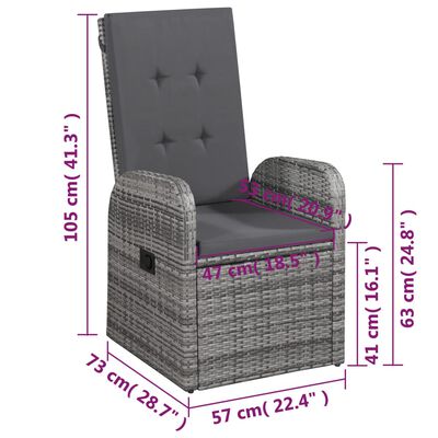 vidaXL 2 db szürke dönthető háttámlás polyrattan kerti szék párnával