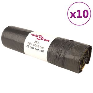 vidaXL szemeteszs&aacute;kok h&uacute;z&oacute;zsin&oacute;rral 250 db Fekete 35 L