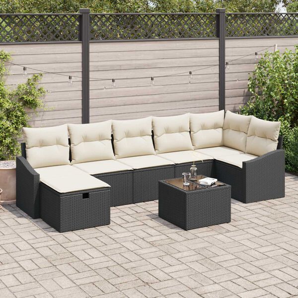 vidaXL Kerti Kanap&eacute; Szett 8 pcs Fekete 55 x 62 x 69 cm Poli rattan