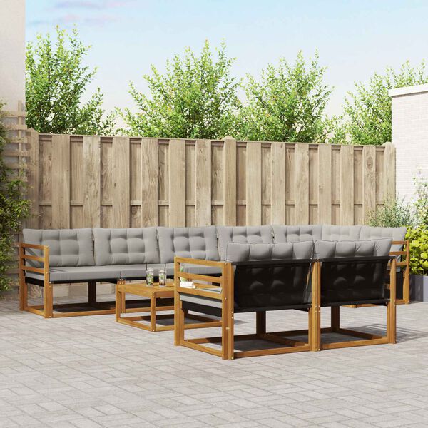 vidaXL K&uuml;lt&eacute;ri kanap&eacute; szett 9 pcs Term&eacute;szetes &eacute;s Vil&aacute;gossz&uuml;rke