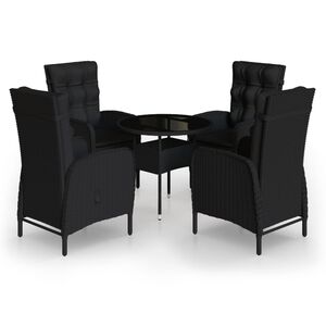 vidaXL 5 r&eacute;szes fekete polyrattan kerti bisztr&oacute;szett