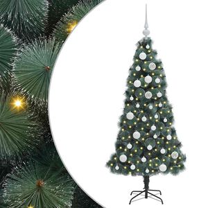 vidaXL Műfenyő előre vil&aacute;g&iacute;tott kar&aacute;csonyfa g&ouml;mbk&eacute;szlettel Z&ouml;ld 120 cm
