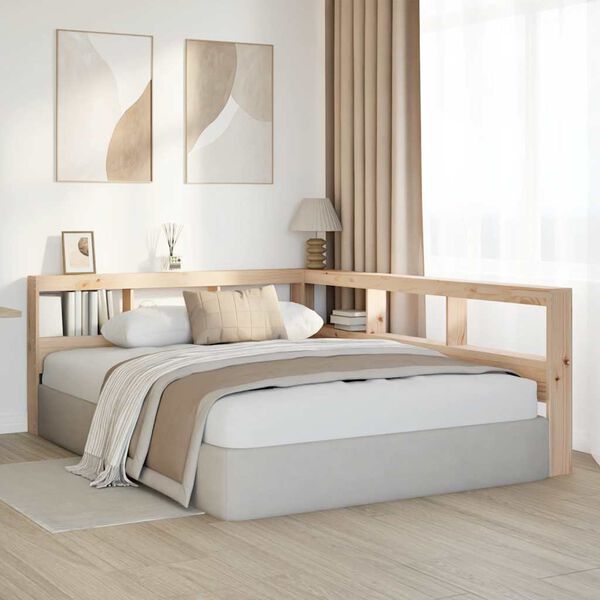 vidaXL K&ouml;nyvespolc fejt&aacute;mla L-alak&uacute; 150 cm t&ouml;m&ouml;rfa fenyőfa