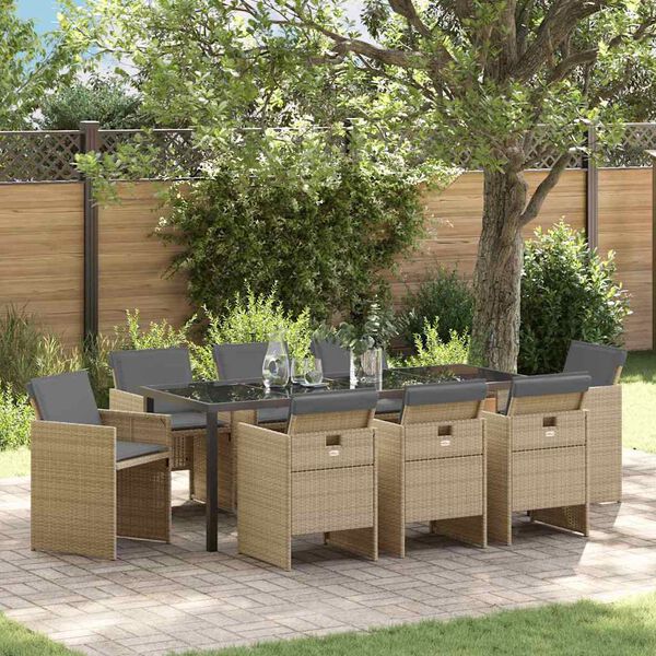 vidaXL Kert &eacute;tkező szett 9 pcs B&eacute;zs polirattan